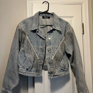 Blue B Light Blue Denim Jacket with Rhinestone Fringe